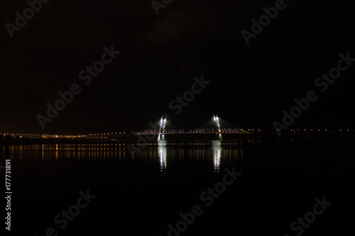 Western high-speed diameter bridge in Saint-Petersburg illuminated at night