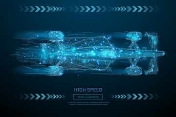 Ingelijste posters Formule 1 Low poly draadframe F1 bolide  © AntonKhrupinArt