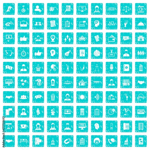 100 coherence icons set grunge blue
