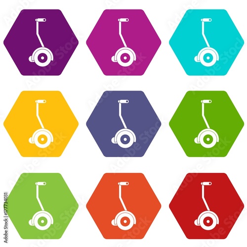 Electrical self balancing scooter icon set color hexahedron