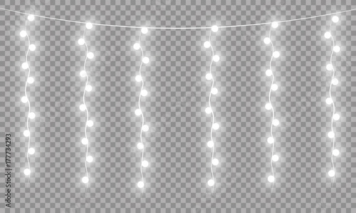 Glowing Christmas lights isolated realistic design elements. Garlands, Christmas decorations lights effects