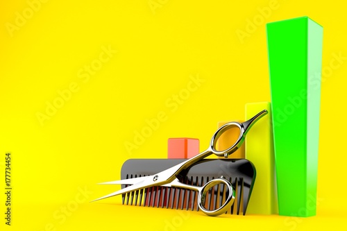 Barber scissors with comber with chart