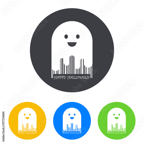 Codigo de barras Happy Halloween fantasma en circulo varios colores