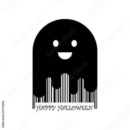 Codigo de barras Happy Halloween fantasma negro en fondo blanco