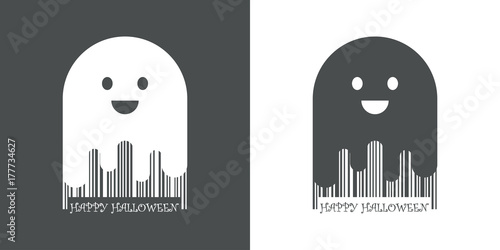 Codigo de barras Happy Halloween fantasma gris y blanco