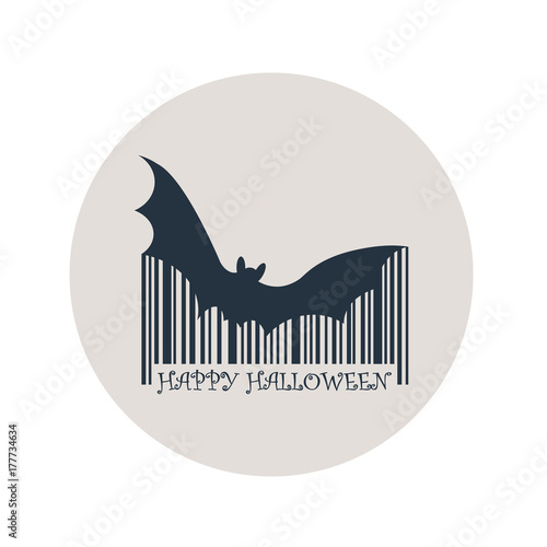 Codigo de barras Happy Halloween murcielago en circulo gris