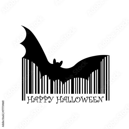 Codigo de barras Happy Halloween murcielago negro en fondo blanco