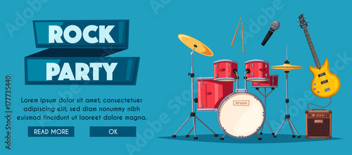 Rock music poster. Old school party. Cartoon vector illustration.