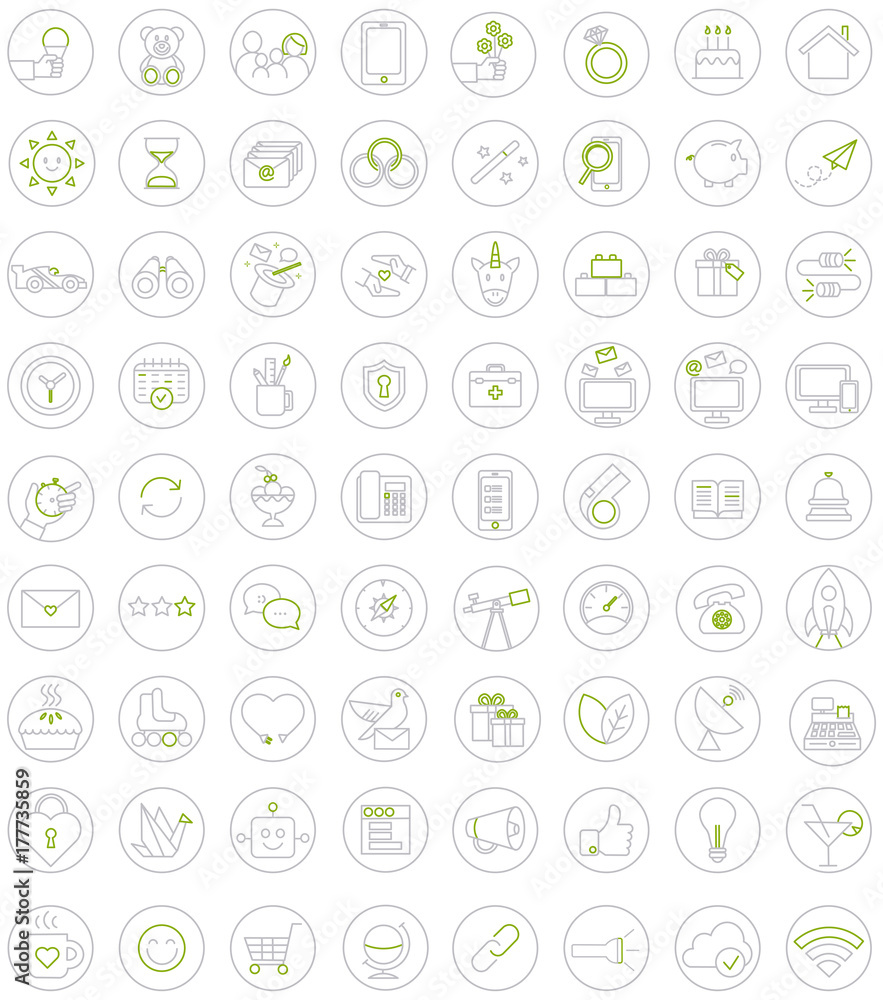 Creative Flat Line Grey Icon Set with green accent Creative Flat Line Grey Icon Set with green accent