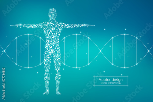 Abstract human body with molecules DNA. Medicine, science and technology concept. Vector illustration