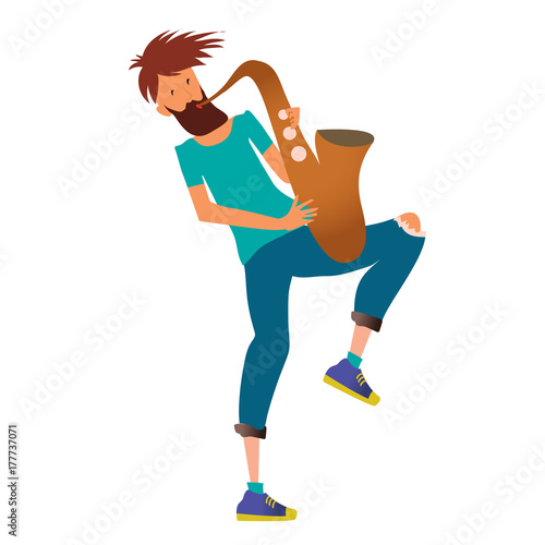 Young man playing the saxophone. Jazzman, musician. Vector Illustration, isolated on white background.