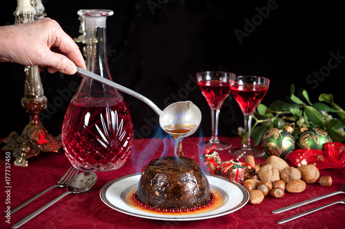 Christmas pudding flambe photo