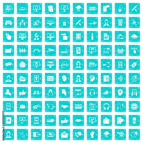 100 contact us icons set grunge blue