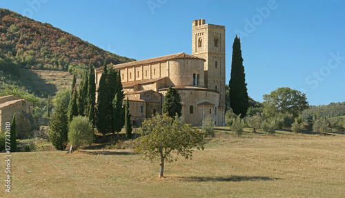 Принти на полотні Montalcino, abbazia di Sant'Antimo vista dall'abside