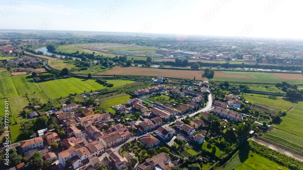 Aerial view of campaign and homes, Italy