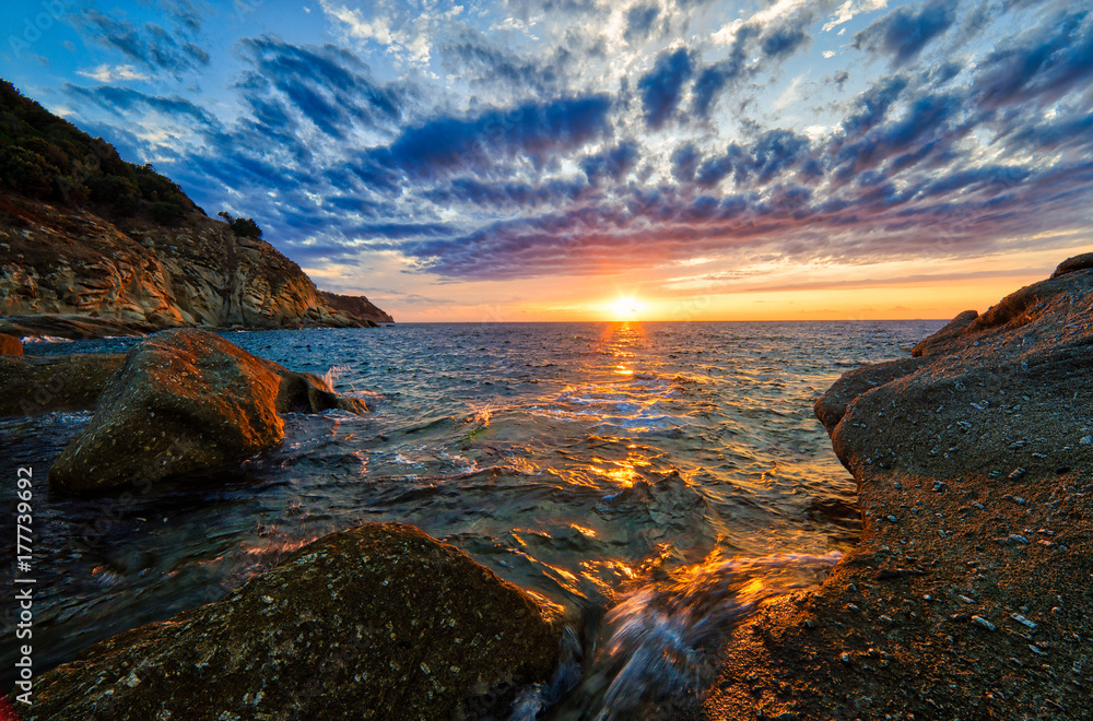 Scenic coastal sunset on island of Elba in Tuscany Scenic coastal sunset on island of Elba in Tuscany