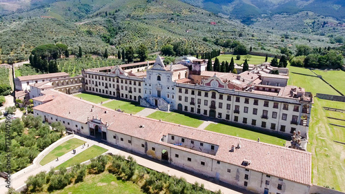 Fototapeta Charterhouse in Tuscany countryside, aerial view