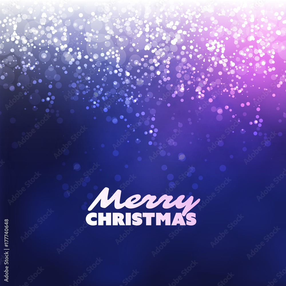 Colorful Modern Style Happy Holidays, Merry Christmas Greeting Card with Label on a Sparkling Blurred Background