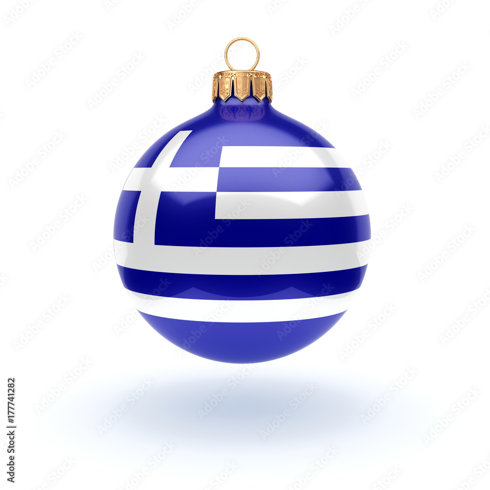 3D rendering Christmas ball with the flag of Greece 3D rendering Christmas ball with the flag of Greece