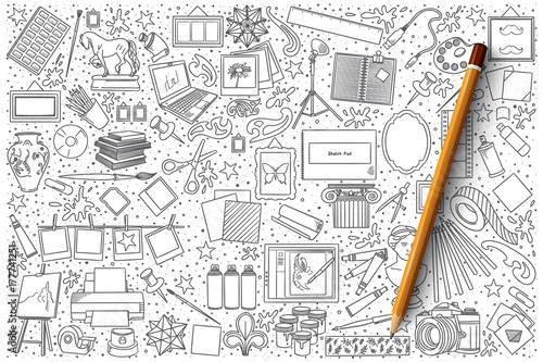 Hand drawn set of Art vector doodles