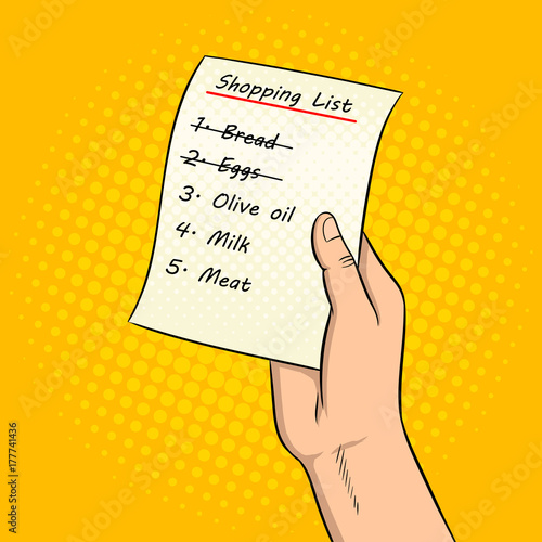 Hands with shopping list pop art vector