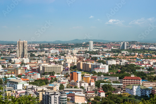 Pattaya city and many boats and ferry in the sea