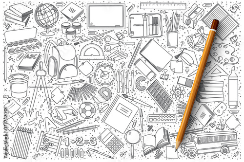 Hand drawn set of school vector doodles