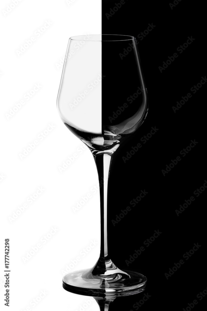 A glass for white wine, black and white