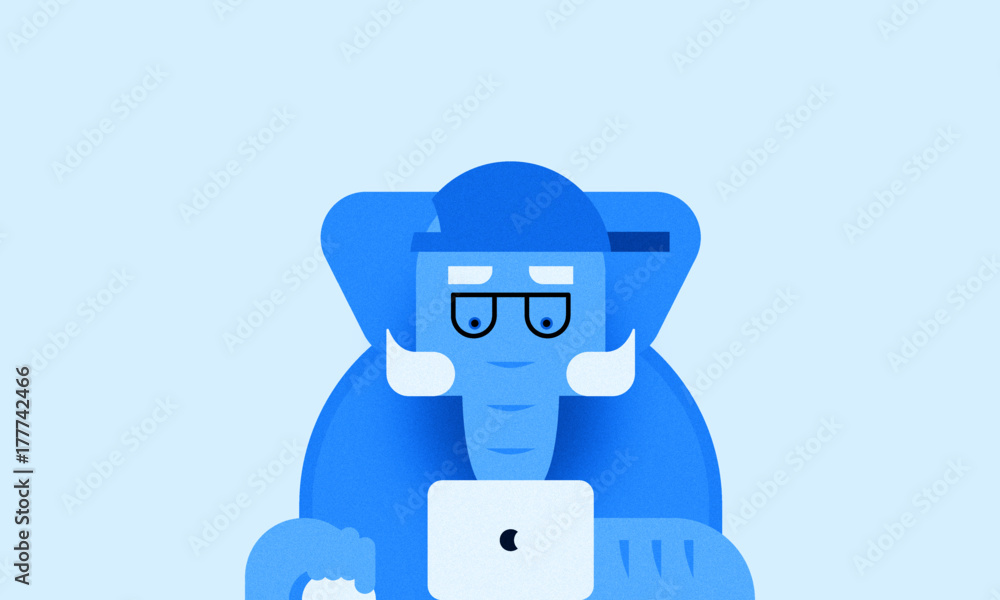 Elephant nerd at laptop vector illustration