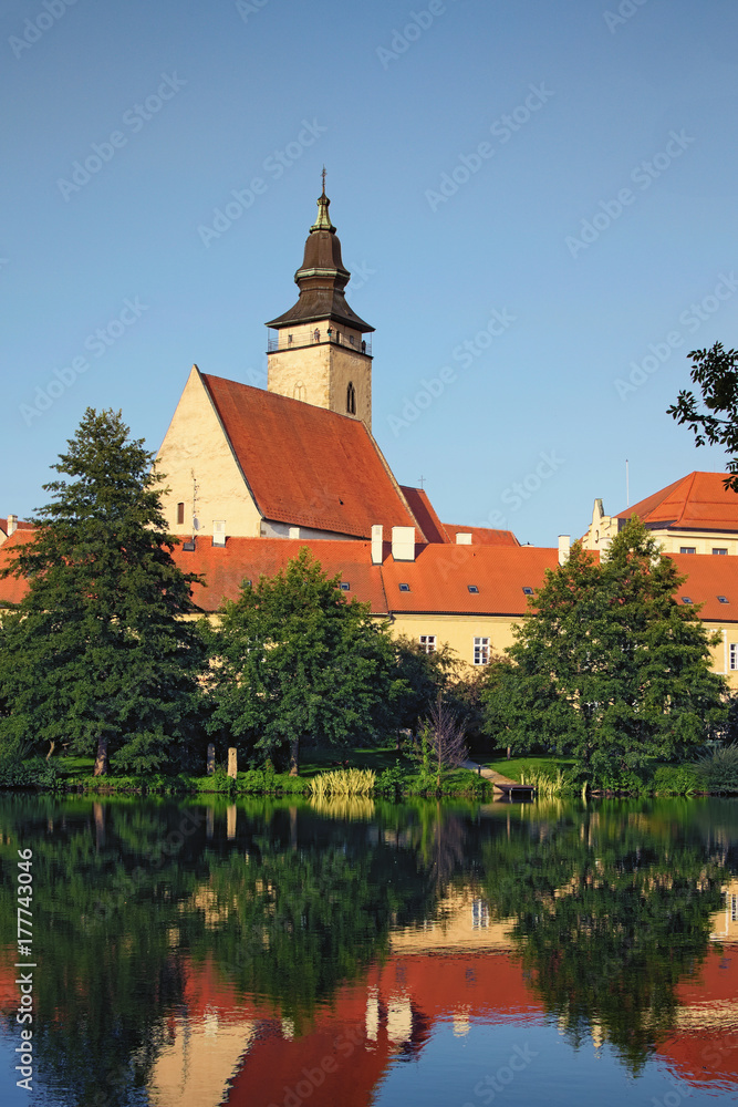 Telc is a town in southern Moravia in the Czech Republic. Telc Castle, Tower and lake. A UNESCO World Heritage Site Telc is a town in southern Moravia in the Czech Republic. Telc Castle, Tower and lake. A UNESCO World Heritage Site