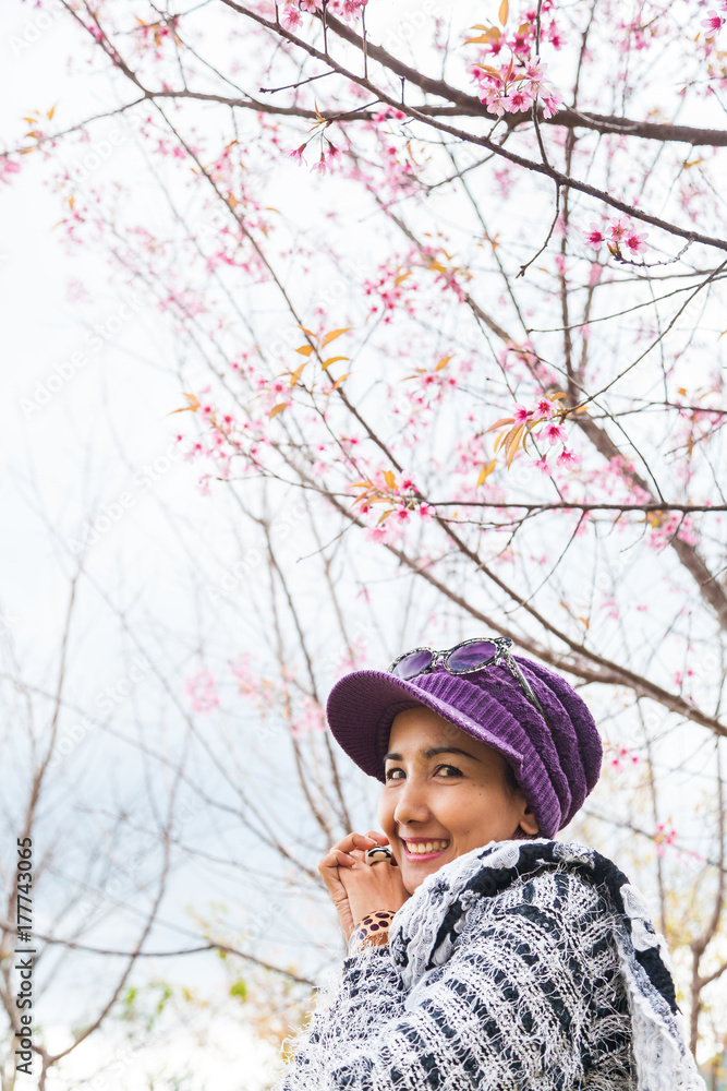 Girl Happy with Wild Himalayan Cherry Blossom Girl Happy with Wild Himalayan Cherry Blossom