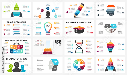 Vector education brain infographic. Template for human mind diagram, knowledge graph, creative idea presentation, science chart. Business books literature concept with options, parts, steps. Puzzle