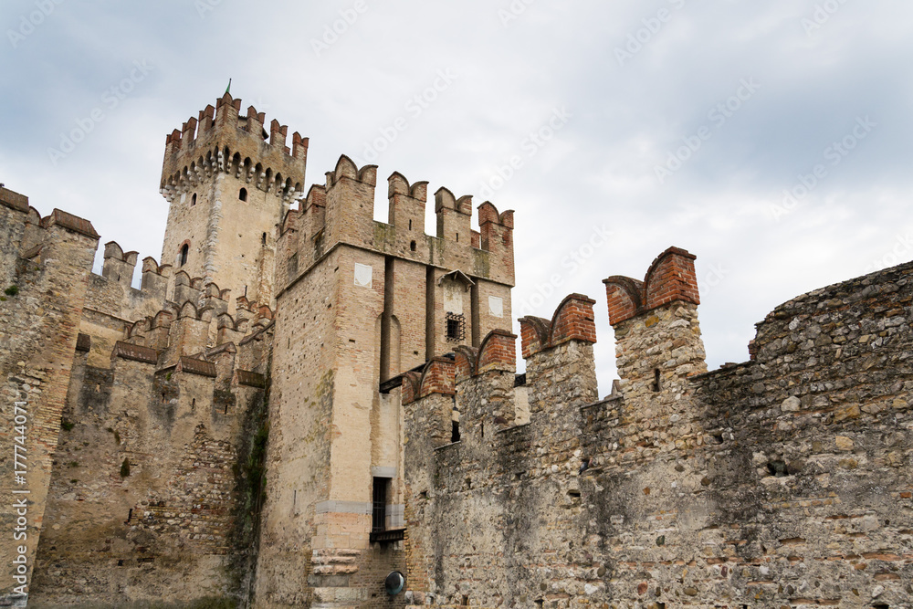 Medieval port fortification of the Scaliger Castle in Sirmione, Italy