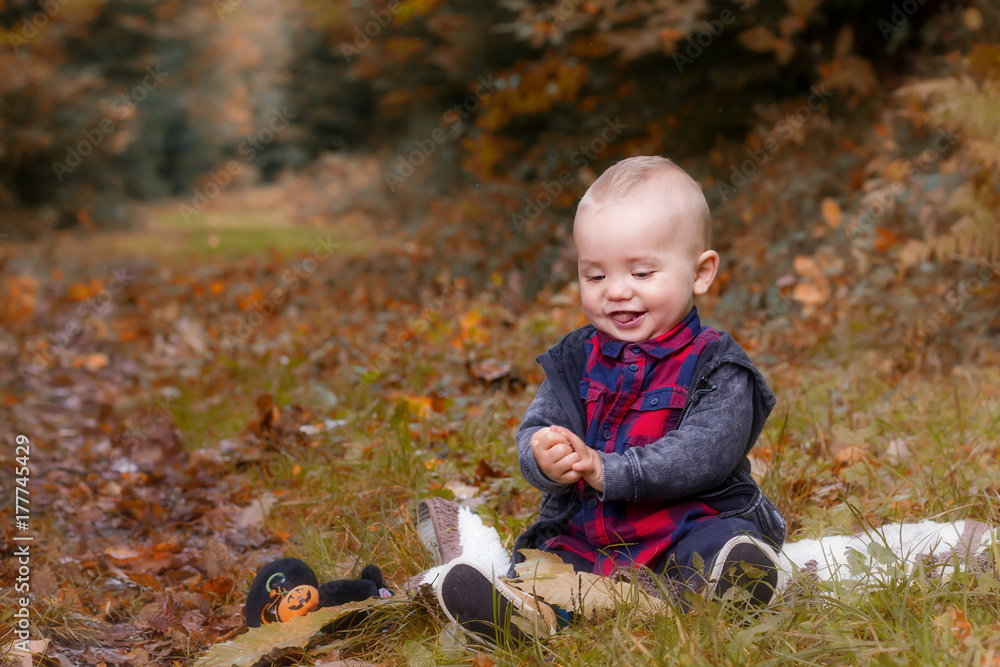 Portrait of a baby on an autumn background Portrait of a baby on an autumn background