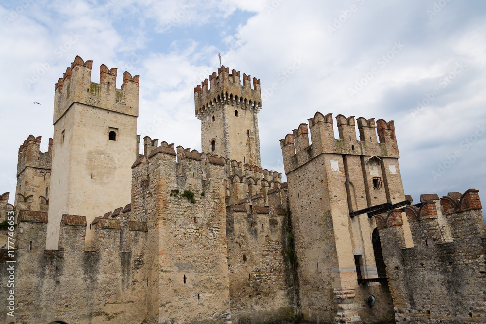 Medieval port fortification of the Scaliger Castle in Sirmione, Italy