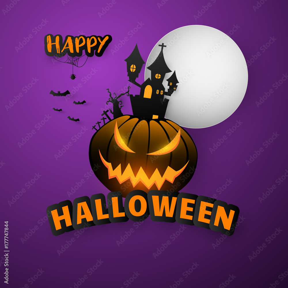 Happy Halloween Text Banner background. Paper cut vector illustration Happy Halloween Text Banner background. Paper cut vector illustration