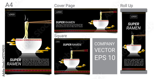 Japanese Noodle Ramen Advertising Banner Illustration Set