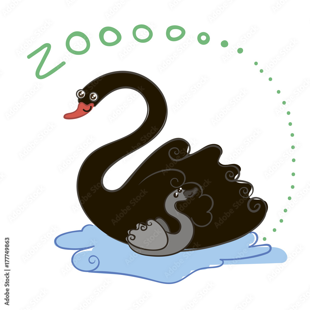Fototapeta premium Illustration of doodle cute swans, hand drawn graphic