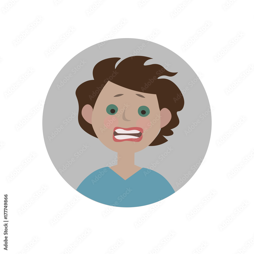 Frightened emoticon. Scared emoji. Afraid smiley. Horrified expression. Isolated vector illustration.