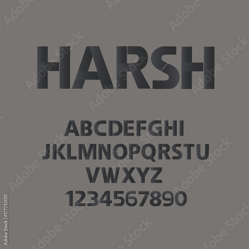 Harsh man style alphabet. Manhood vector abc with numbers.
