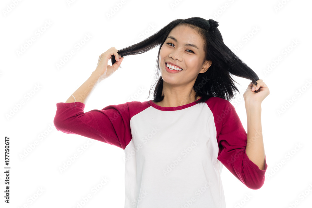 Portrait of a beautiful asian woman smiling. Isolated on white background Portrait of a beautiful asian woman smiling. Isolated on white background