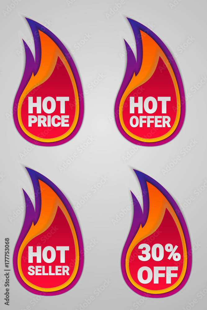 Set of commercial labels of sales in the form of a flame. Set of commercial labels of sales in the form of a flame.