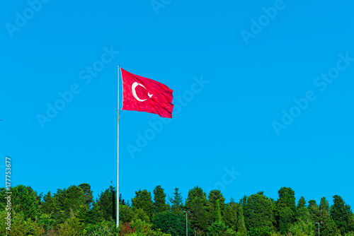 flag of Turkey on blue sky. Turkish flag