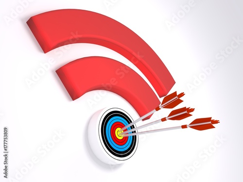 Three arrows hitting the dot of a wifi symbol textured with a target photo