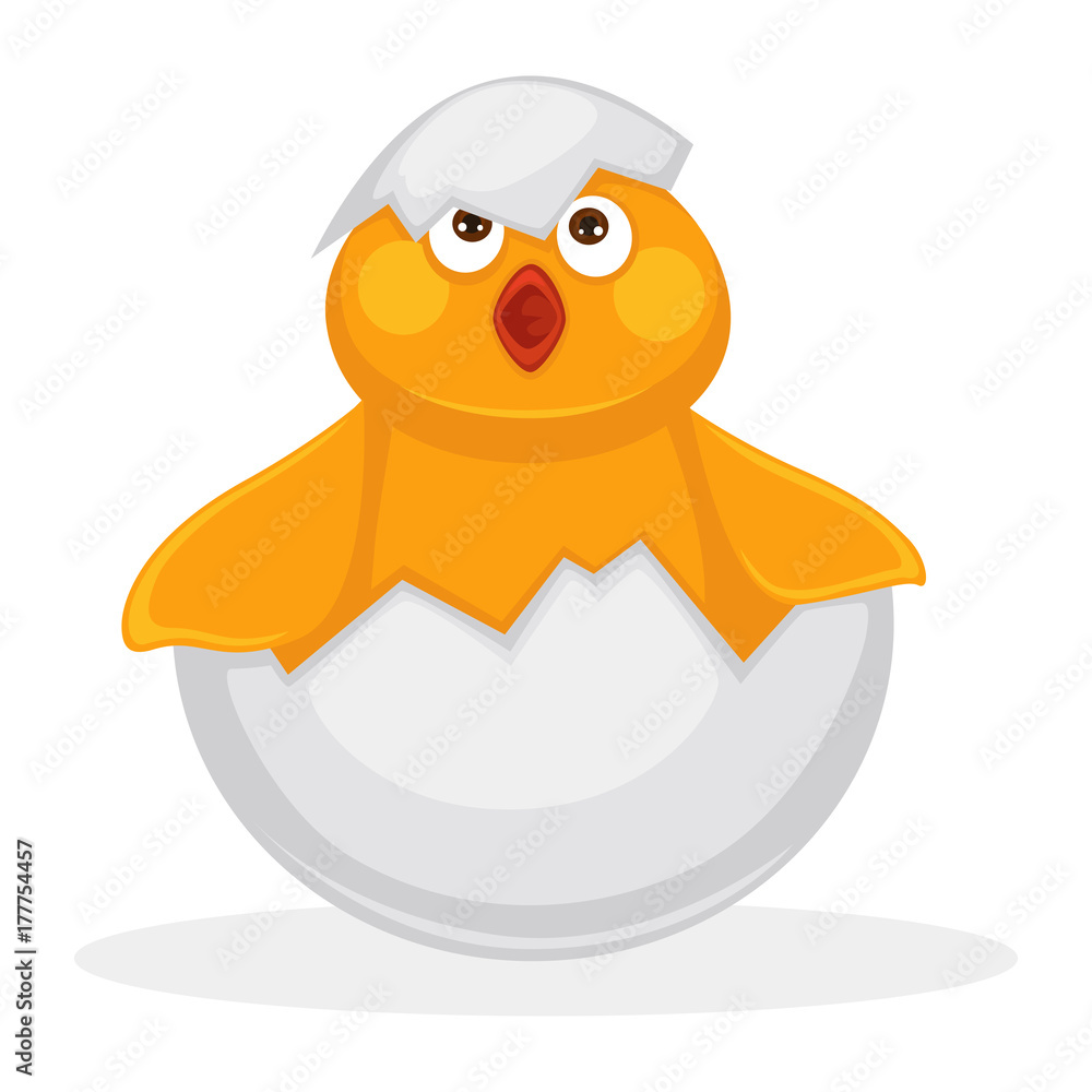 Adorable newborn chicken in egg shell with piece on head Adorable newborn chicken in egg shell with piece on head