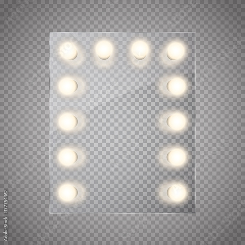 Makeup mirror isolated with lights. Vector illustration