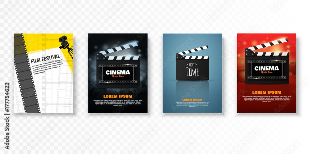 Set of vector cinema posters or flyers. Film festival promotion - obrazy, fototapety, plakaty 