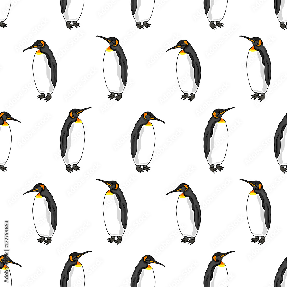 Obraz premium vector seamless pattern of penguin on white background. Illustration of bird Emperor penguins
