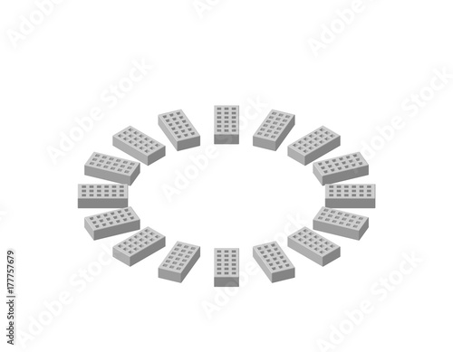 Circle of bricks. Isolated on white background. 3D Vector illustration.