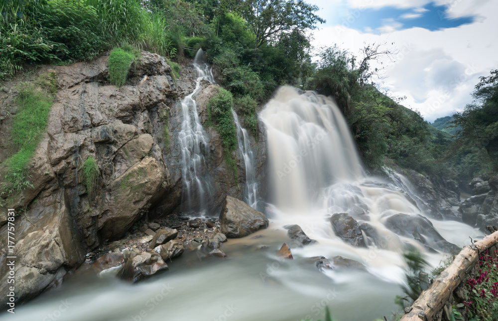 Tien Sa waterfall in rain season near Cat Cat Village